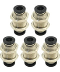 Six brass bulkhead union fittings with rubber O-rings for 6mm tube OD to 6mm tube OD