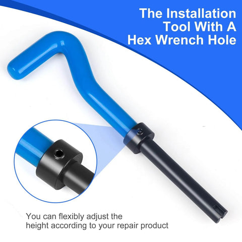 30 Piece SAE Thread Repair Kit With HSS Drill Bit And Helicoil Style Wire Thread Inserts, installation tool with hex wrench hole