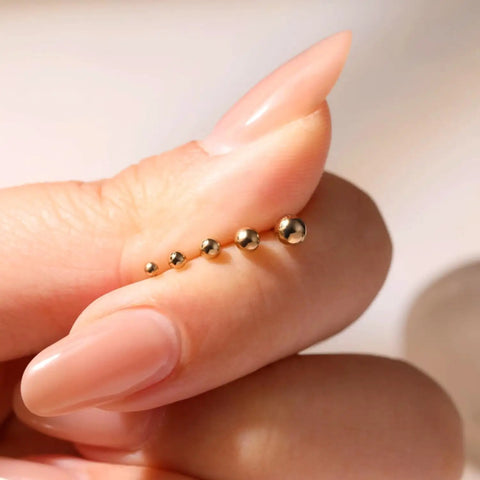 10K Yellow Gold Ball Stud Earrings 3mm for Dope Everyday Wear Tarnish Resistant High Polish Finish with Secure Push Back Closure Lightweight Durable Jewelry for Women Perfect Gift for Her, 3mm gold studs in hand
