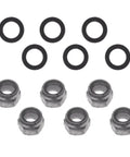 Nut and washer kit for Mercruiser R/MR/Alpha/Gen II drives; hex nuts with black flat washers.