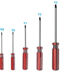 Top Shelf U Type Magnetic Screwdriver Set With Five Spanner Bits Sizes M1.7 To M2.8 built like a tank with red grips and polished shafts.