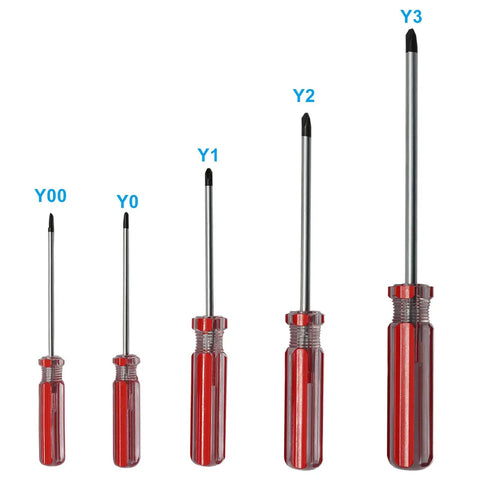 Top Shelf U Type Magnetic Screwdriver Set With Five Spanner Bits Sizes M1.7 To M2.8 built like a tank with red grips and polished shafts.