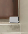 Top or Bottom Mount Pivot Shower Hinge Heavy Duty Brass Construction with Chrome Finish for Frameless Glass Doors shown installed