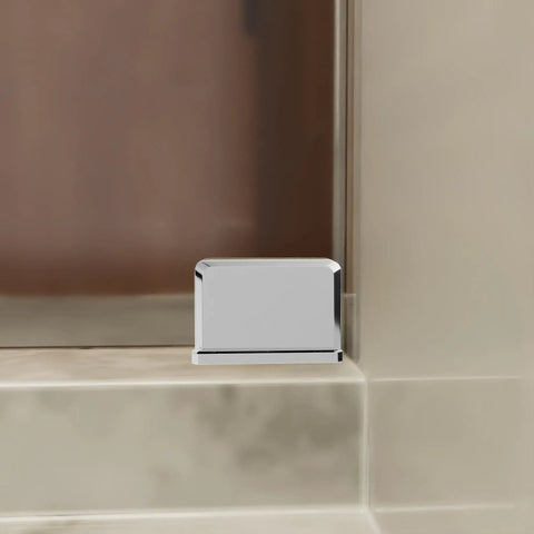 Top or Bottom Mount Pivot Shower Hinge Heavy Duty Brass Construction with Chrome Finish for Frameless Glass Doors shown installed