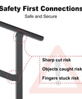 Built Like A Tank Black Galvanized Steel Handrails For Outdoor Steps And Porch Safety showing secure connection details and safety warnings.