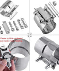 Top Tier 2.5 Inch Lap Joint Band Clamp For Exhaust Systems 304 Stainless Steel Pipe Connector Universal Fit 2 Pack mounted with bolts and hardware.