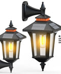 Two Pack Solar Wall Lantern Lights Outdoor With Motion Sensor, Three Lighting Modes, Dusk To Dawn LED Exterior Wall Sconces, Waterproof