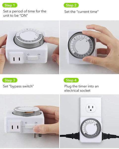 Plug And Play Dual Outlet Timer For Indoor Outlets No Brainer Setup 24 Hour Mechanical Timer For Lamps 15 Minute Intervals Heavy Duty Daily Cycle Dual 3 Prong Plug In Outlets 2 Pack