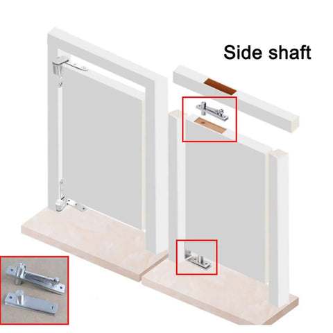 Diagram of 360 Degree Shaft Swivel Wood Door Hinge With Concealed Mount And Adjustable Gap Up And Down Pivot Hardware