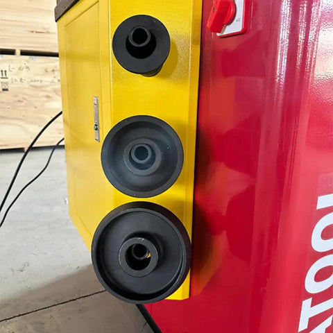 Heavy Duty Wheel Balancer For Cars And Trucks Featuring Laser Tech showing rubber mounts for precise wheel alignment.