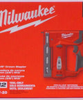 Compact Cordless M12 Three Eighth Flat Crown Stapler Built As A Lightweight Powerhouse For Tight Squeezes And Trim Work That Handles Tough Substrates Like A Champ Without Breaking A Sweat Daily on vibrant red background.