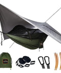 Camping Hammock With Mosquito Net And Rain Fly Tarp For Outdoor Adventures, Portable Double Hammock set with tree straps displayed