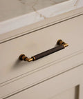 Antique Brass Cabinet Pulls 5 Pack 5 Inch Center Hole Knurled Retro Drawer Handles on cabinet.