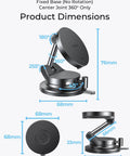 MagSafe Car Mount Charger With 25W Fast Wireless Power dimensions and angles showing suction cup base and adjustable mount