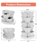 Five Tier Vertical Garden Planter With Wheels Self Watering Stackable Plant Stand dimensions illustration in white