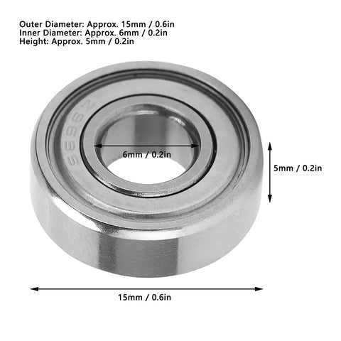 Premium 10-Pack Thonlai Miniature Stainless Steel Bearings For Automotive And Home Gear, High Speed 15X6X5mm close-up view showing dimensions.