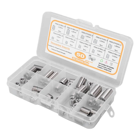 Ultimate 50-Piece Stainless Steel Threaded Inserts For M5x0.8 Repair Kit To Fix Stripped Threads And Restore Fastening Power On Metal Or Plastic Parts With Rust Proof Precision For Any Gnarly Industrial Job. plastic storage box with M5x0.8 threaded inserts