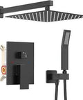 High Pressure 10 Inch Square Rain Shower System With Matte Black Finish, featuring stainless rain head and brass handheld shower.