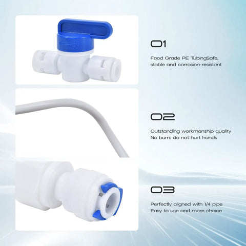 Easy Do It Yourself Refrigerator Water Line Kit For Ice Maker With One Quarter Inch OD 39.4 Foot Tubing close-up of fittings