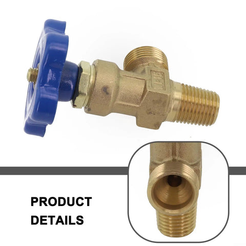 Multi Function Argon Gas Cylinder Valve For Kitchen Appliances And Bathroom Fixtures, Solid Copper Small Teeth Bottle Head With Tight Airtight Seal, Built To Last Copper Construction For Home Use. Brass gas cylinder valve with blue handwheel and threaded ends