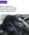 Installation view of Muzzler Harness Disable Kit Replacement For Honda 3.5L V6 Engine With VCM Includes resistor set options.