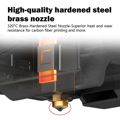 Close-up of high-quality hardened steel brass nozzle on 0.4mm Ceramic Hotend Upgrade for Elegoo Centauri Carbon 3D Printer.