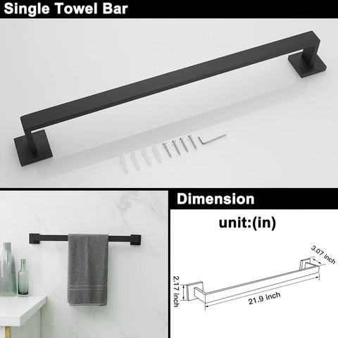 Four Piece Black Stainless Steel Bathroom Accessory Set With 23.6 Inch Towel Bar sleek matte design with installation hardware