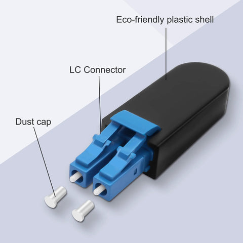 Duplex LC UPC Fiber Tester Loopback Plug For 9 By 125 Micron Singlemode Fiber Optic Cables with eco-friendly plastic shell and dust caps