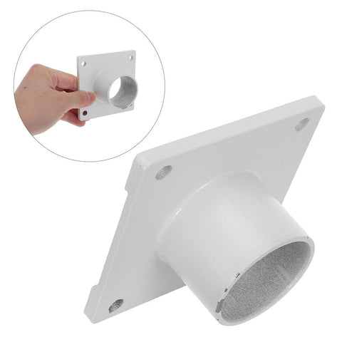 Garozone Square Base Outlet Fitting for Dryer Equipment Steel Discharge Chute Anti-slip Replacement Part Chemical Pharmaceutical Industry Easy Install shown from hand perspective with round outlet.