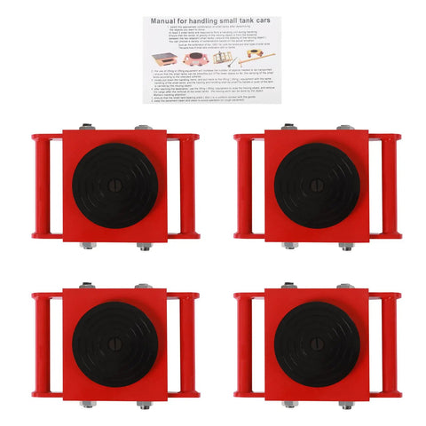Dead Nuts Heavy Duty Machinery Skates Featuring 360 Degree Swivel Wheels For Seamless Heavy Equipment Transport. Red steel construction.