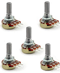 Five Pack 1M Ohm Rotary Potentiometers Top Adjustment 3 Pin With Single Linear Taper Knurled 6mm Shaft 7mm Mounting Hole
