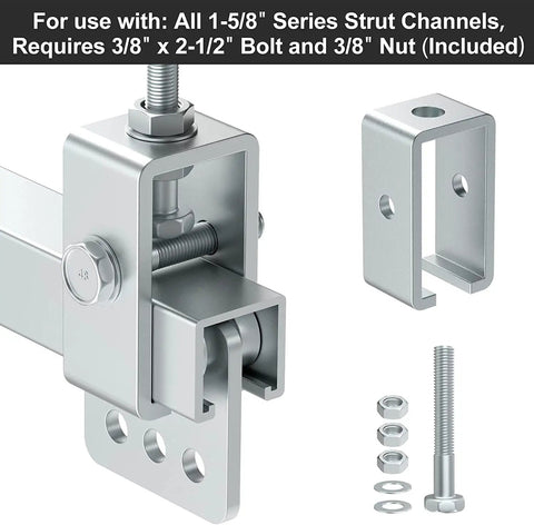 8 Pack Beefy Heavy Duty Steel Trolley Track Hanger Brackets For 1-5/8 Inch Strut Channel Universal Mounts With Bolts and Nuts Included