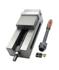 4 Inch One Piece Vise With Beefy Hardened Steel Jaws For CNC Mill Tools, showing precision ground face and adjustable handle.