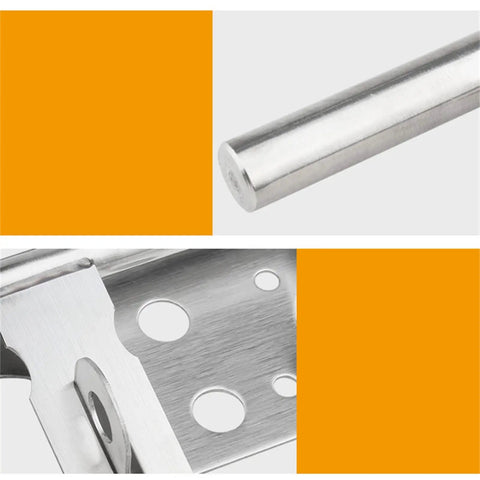 Close-up of Top Tier Sliding Bolt Door Latch with Mounting Screws showing metal housing and spring action design.