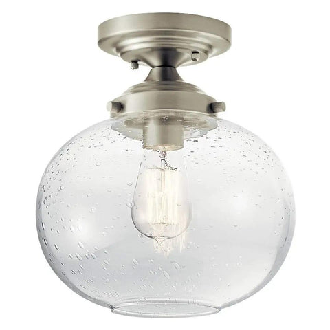 Avery 9.75 Inch One Light Semi Flush Mount with Clear Seeded Glass and Brushed Nickel Finish Ideal for Entryways Hallways Kitchens