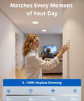 Person adjusting dimmer for Four Pack 11 Inch Square LED Recessed Ceiling Light No Hassle 5CCT 2700K To 5000K Dimmable 24W 1920LM