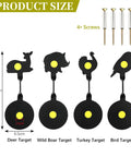 Metal Spinning Targets With Auto Reset For BB Guns And Air Rifles, 4 silhouette targets deer bird turkey wild boar shown