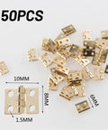 Mini Brass Hinges Set, 50 pack for small craft doors and boxes, durable 10mm x 8mm x 1.5mm metal hardware for mini furniture