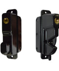 Heavy Duty Black Zinc Diecast Metal Gravity Latch With Key Lock And Keyed Alike Design visible from both angles for fence security.