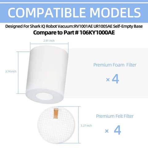 4 Pack 3.7 Inch High Replacement Base Pre-Motor Foam Filters For Shark IQ Robot Vacuum R101AE RV1001AE UR1005AE Self-Empty Base