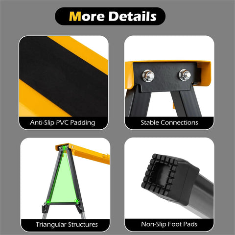 Badass 2 Pack Folding Sawhorse 660 Lb Heavy Duty Metal Work Stands showing anti-slip PVC padding and stable connections.