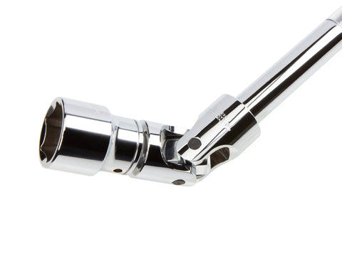 Three Fourths Inch Drive Six Point Socket And Ratchet Set with universal joint detail, shiny chrome finish, part of 26 piece metric sockets set.