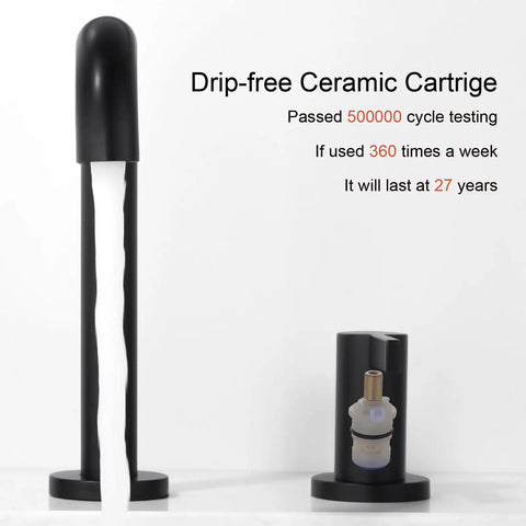 Close-up of black drip-free ceramic cartridge for 8 Inch Widespread Black Bathroom Faucet For 3 Hole Sink With Easy Install