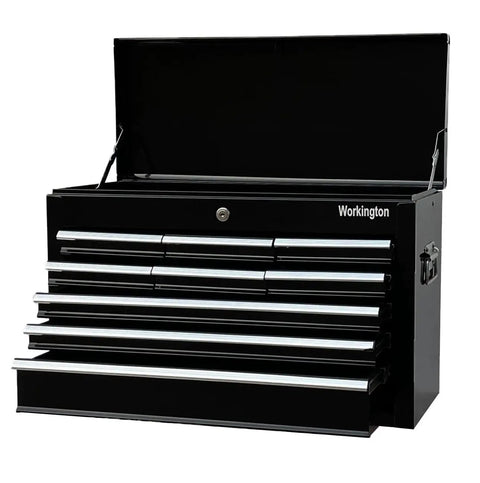 Beefy Portable 9 Drawer Tool Chest In Steel Black With Ball Bearing Drawer Slides Central Lock Two Side Handles Non Slip Liners