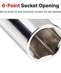 Close-up of 6-point socket showing fit for 3/8 Inch Drive Semi-Deep 6-Point Socket Set With Rail, 19-Piece, 6-24 mm sockets