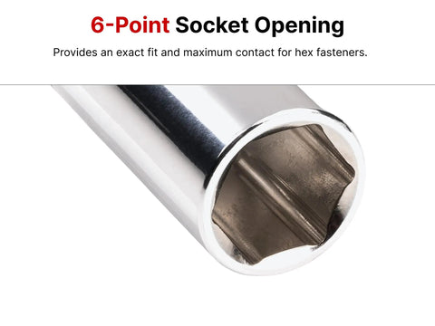 Close-up of 6-point socket showing fit for 3/8 Inch Drive Semi-Deep 6-Point Socket Set With Rail, 19-Piece, 6-24 mm sockets