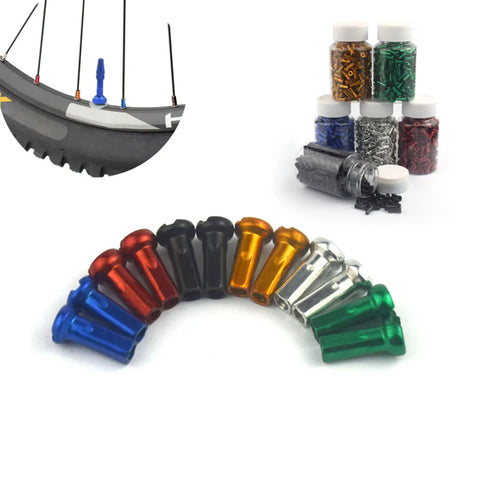 Colorful Spoke Cap Set For Mountain And Road Bikes, 60Pcs 14G Iron Nipple Caps with 7 color options and packaging jars.