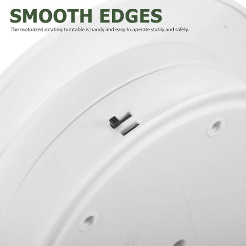 Close-up of smooth edges on the Cool Electric Rotating Display Stand With Adjustable Motorized Turntable for Jewelry and Collectibles.