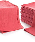 Industrial Grade Cotton Shop Towels 12x14 Inches, 500 Pack Red Reusable Cleaning Rags, stacked and folded, machine washable.