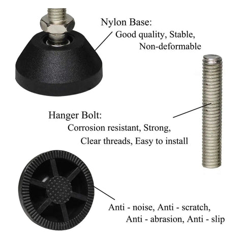 Close-up of Adjustable Leveling Feet With Screws Swivel Furniture Leg Set Of 4 40mm Base M8x50mm, showing nylon base and hanger bolt.